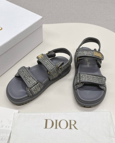 Dior Woven Texture Velcro Platform Sandals