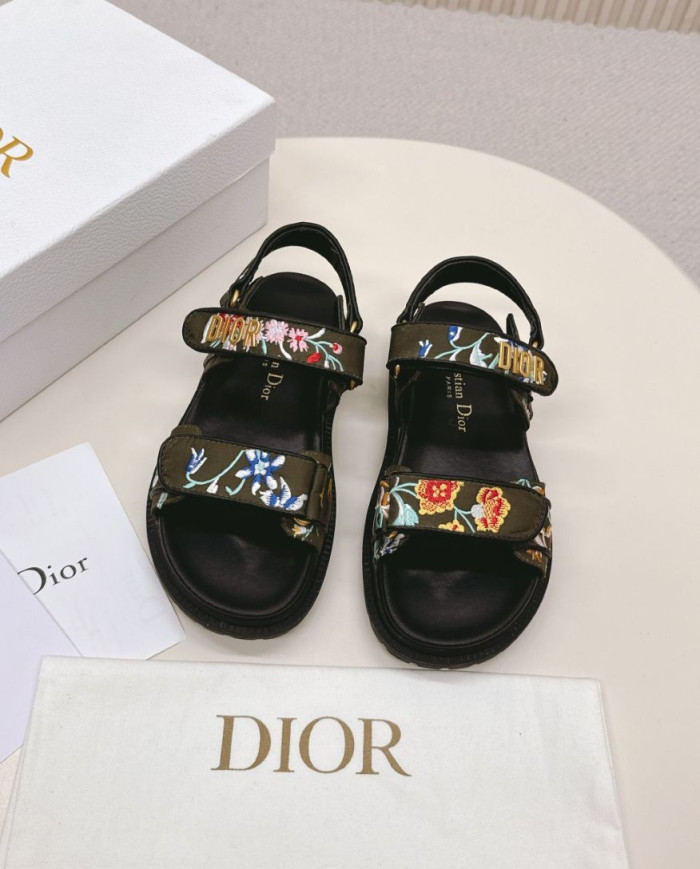 Dior Embroidered Floral Velcro Beach Sandals