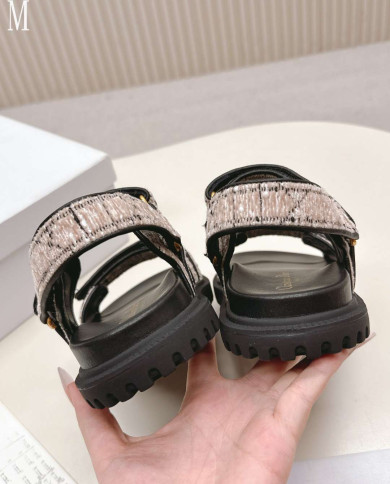 Dior Plaid Woven Velcro Platform Sandals