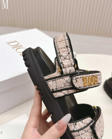Dior Plaid Woven Velcro Platform Sandals