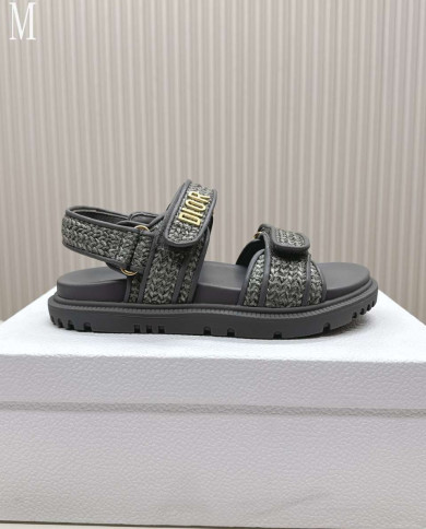 Dior Woven Texture Velcro Platform Sandals