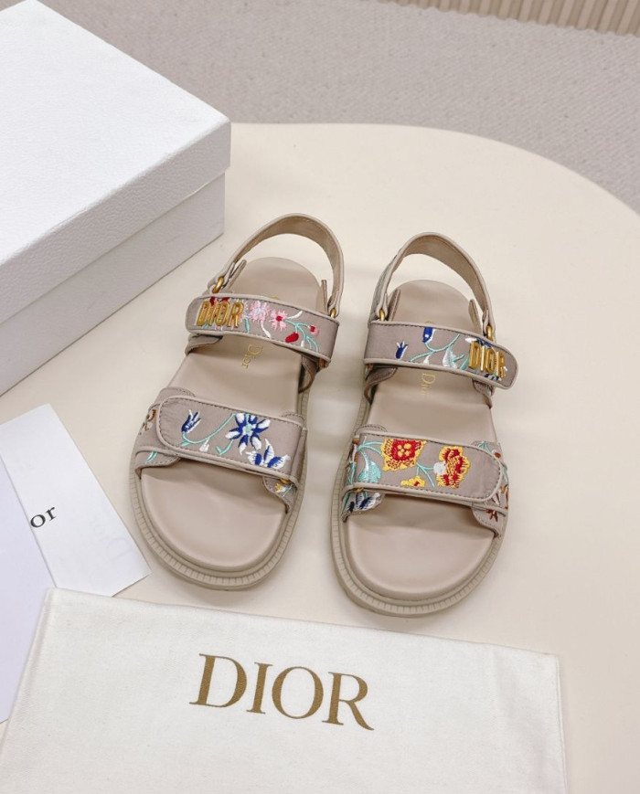 Dior Embroidered Floral Velcro Beach Sandals
