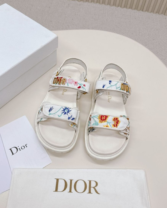 Dior Embroidered Floral Velcro Beach Sandals