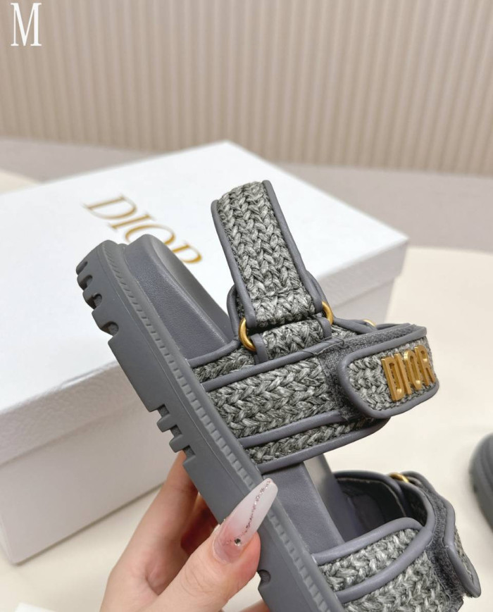 Dior Woven Texture Velcro Platform Sandals