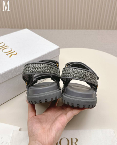 Dior Woven Texture Velcro Platform Sandals