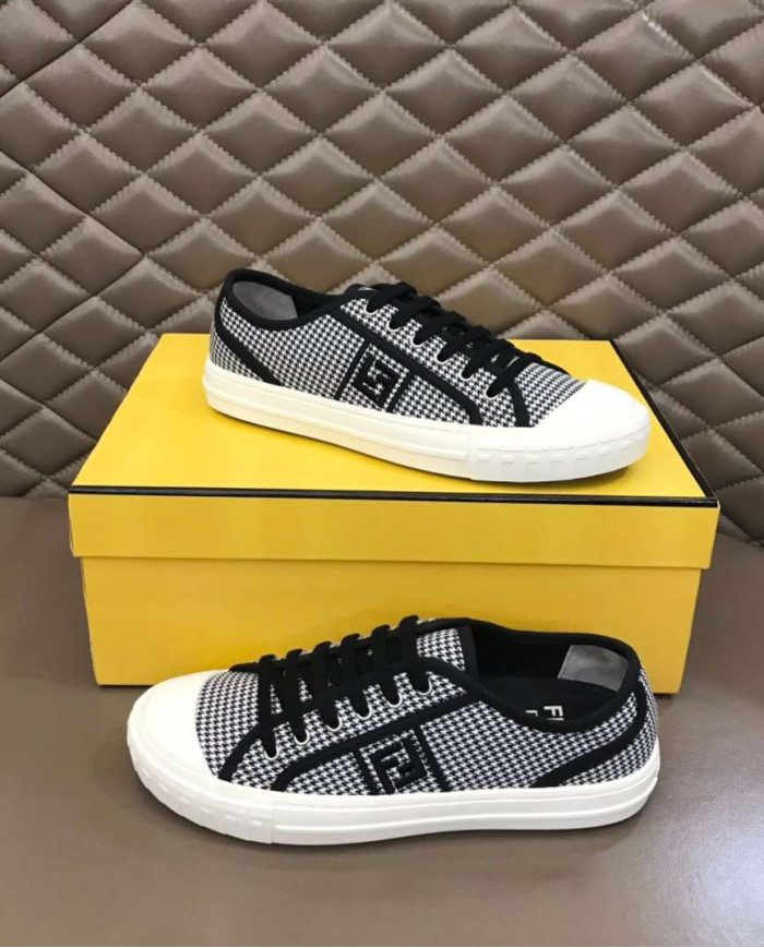 Fendi Houndstooth Pattern Low Top Lace Up Casual Shoes