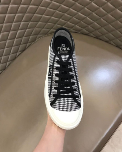 Fendi Houndstooth Pattern Low Top Lace Up Casual Shoes