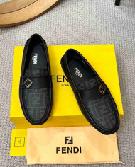 Fendi FF Logo Print Leather Men's Casual Loafers