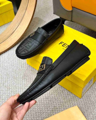 Fendi FF Logo Print Leather Men's Casual Loafers