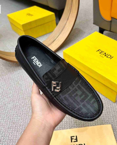 Fendi FF Logo Print Leather Men's Casual Loafers