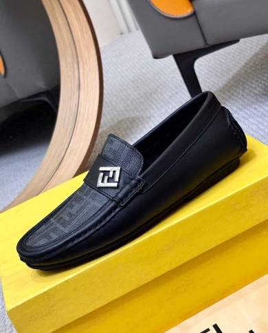 Fendi FF Logo Print Leather Men's Casual Loafers
