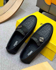 Fendi FF Logo Print Leather Men's Casual Loafers