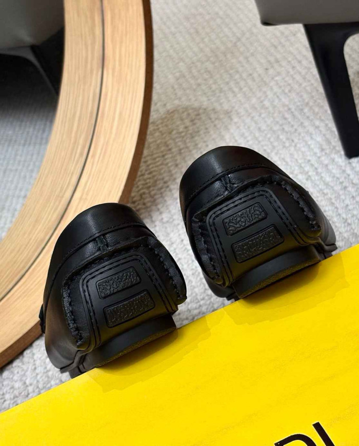 Fendi FF Logo Print Leather Men's Casual Loafers